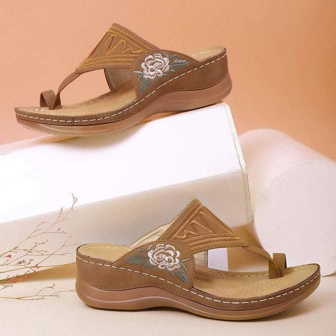 CLASSYSOUL™ Premium Flower Embroidered Orthopedic Wedge Sandals