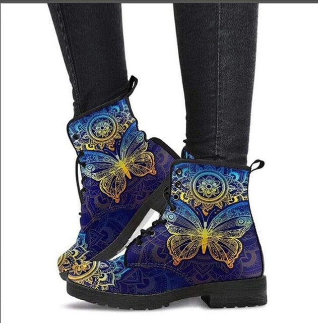 CLASSYSOUL™ Lady High Top Skull Pattern Martin Boot